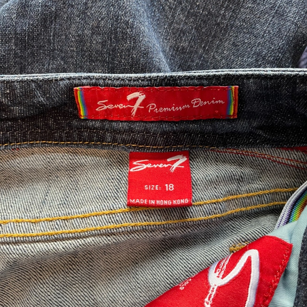 Seven7 -  RARE Y2K Vintage Wide Leg Crop Gold Embroidered Blue Jean - Size 18 - Picture 3 of 11
